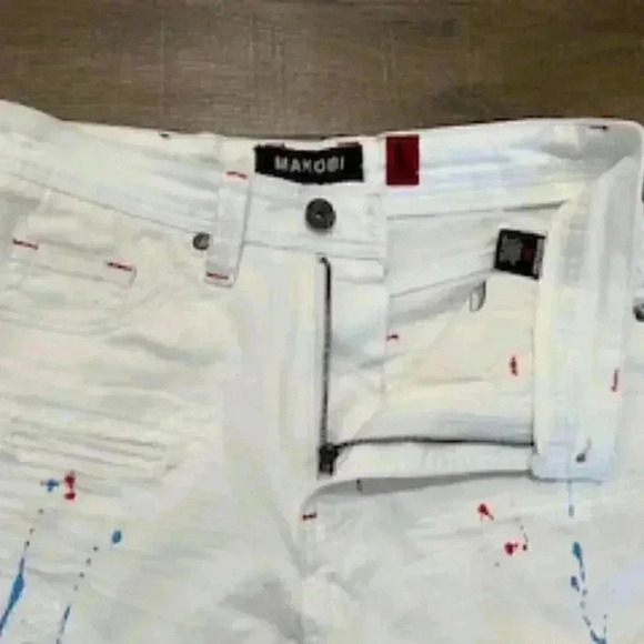 Makobi‎ Distressed Paint Splatter White Denim Jean Shorts Mens Sz 30 EUC - Picture 8 of 11